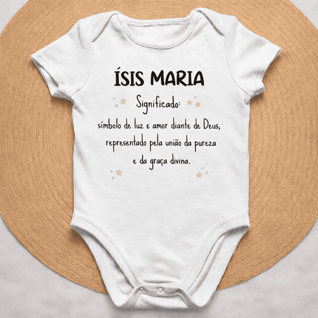 Body Nome em Flor™ – Personalizado com nome Ísis Maria e Significado