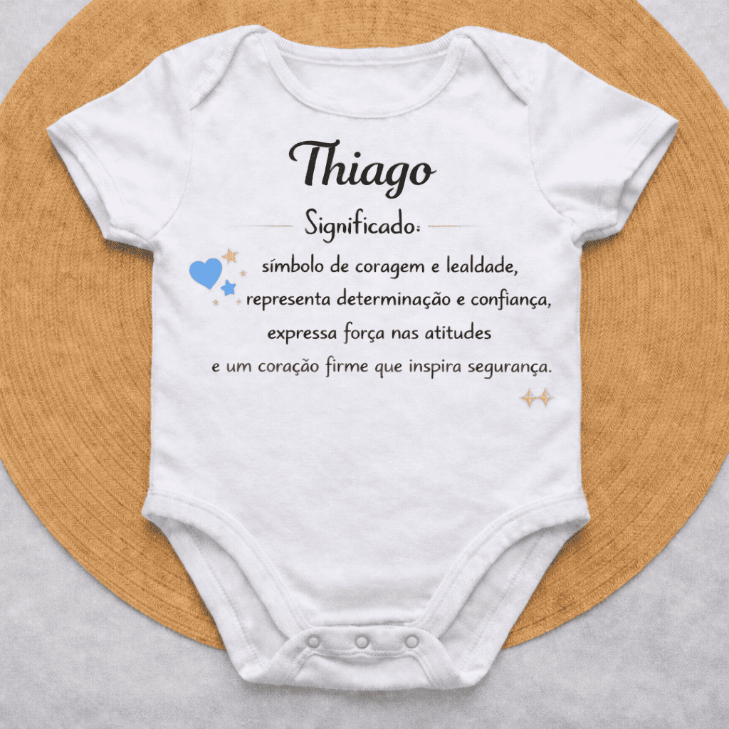 Body Essência do Nome™ – Personalizado com Nome Thiago e Significado