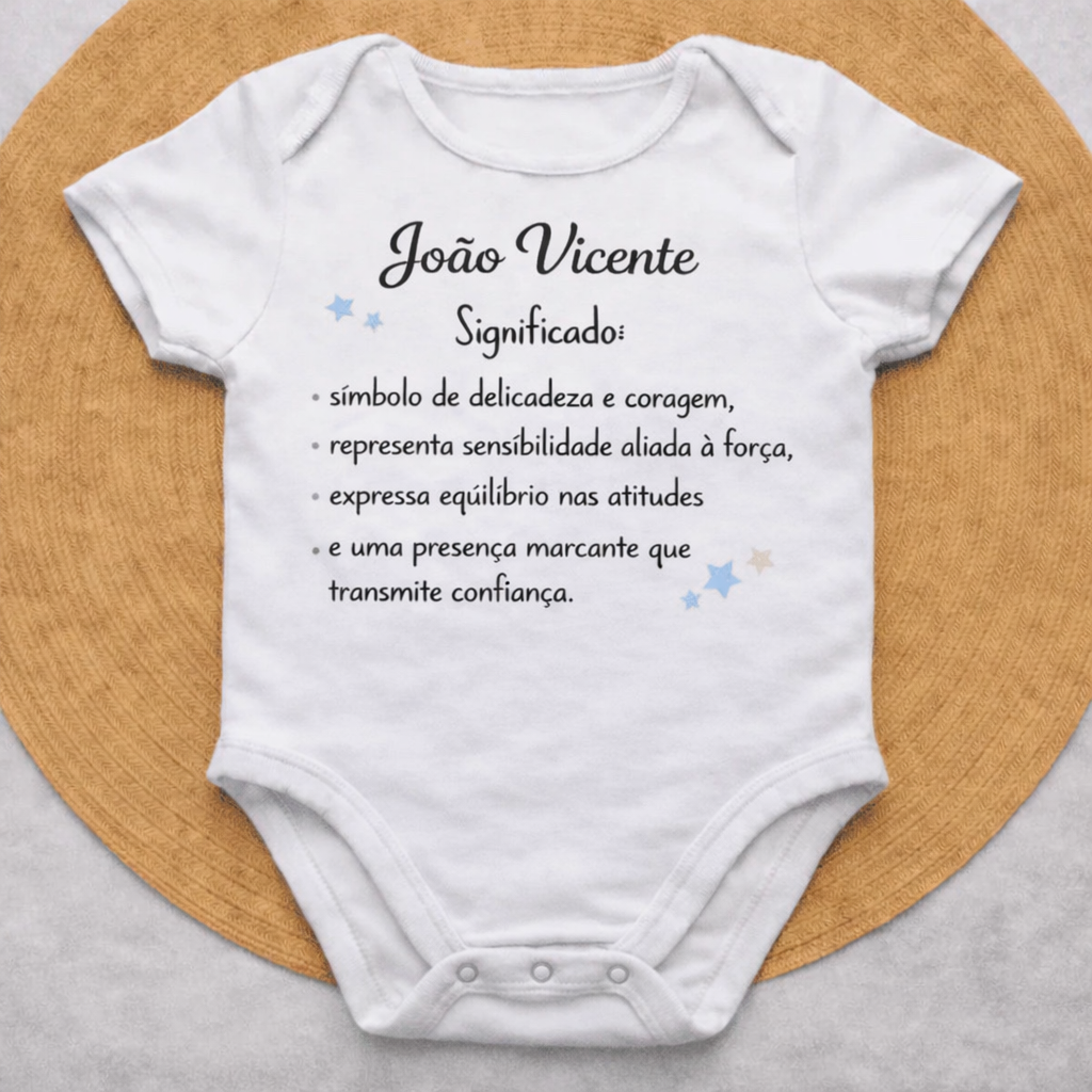2x Body Essência do Nome™ – Personalizado com Nome João Vicente e Significado