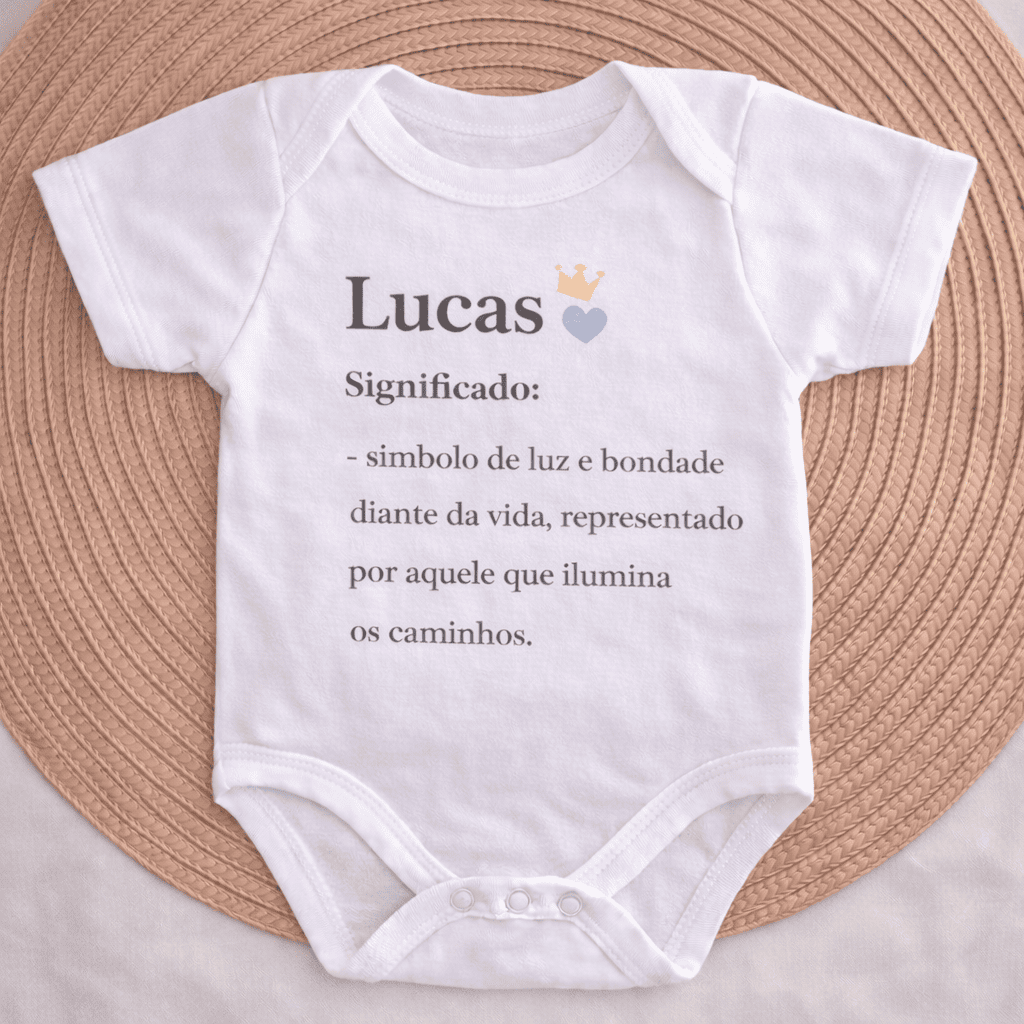 Body Essência do Nome™ – Personalizado com Nome Lucas e Significado