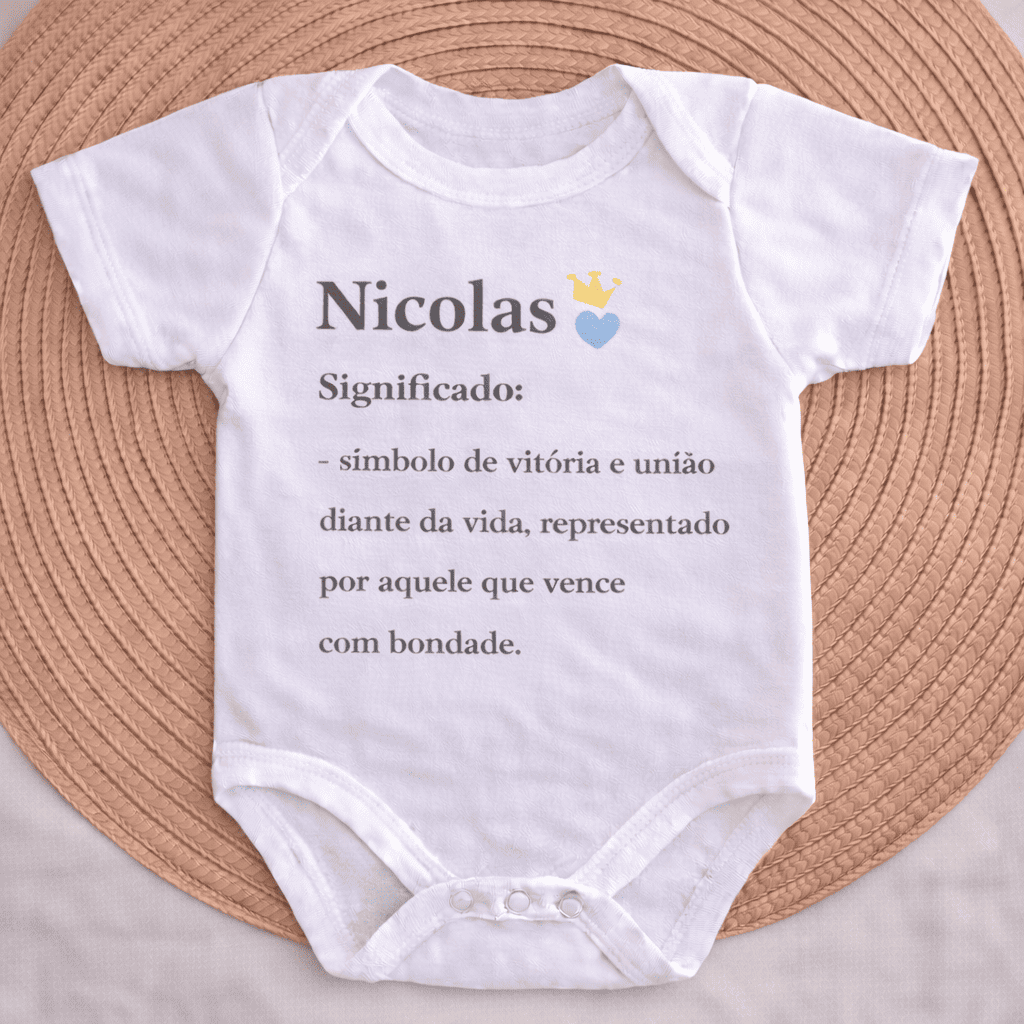 Body Essência do Nome™ – Personalizado com Nome Nicolas e Significado