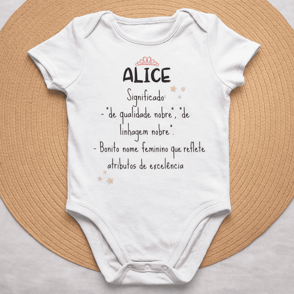 Body Nome em Flor™ – Personalizado com nome Alice e Significado