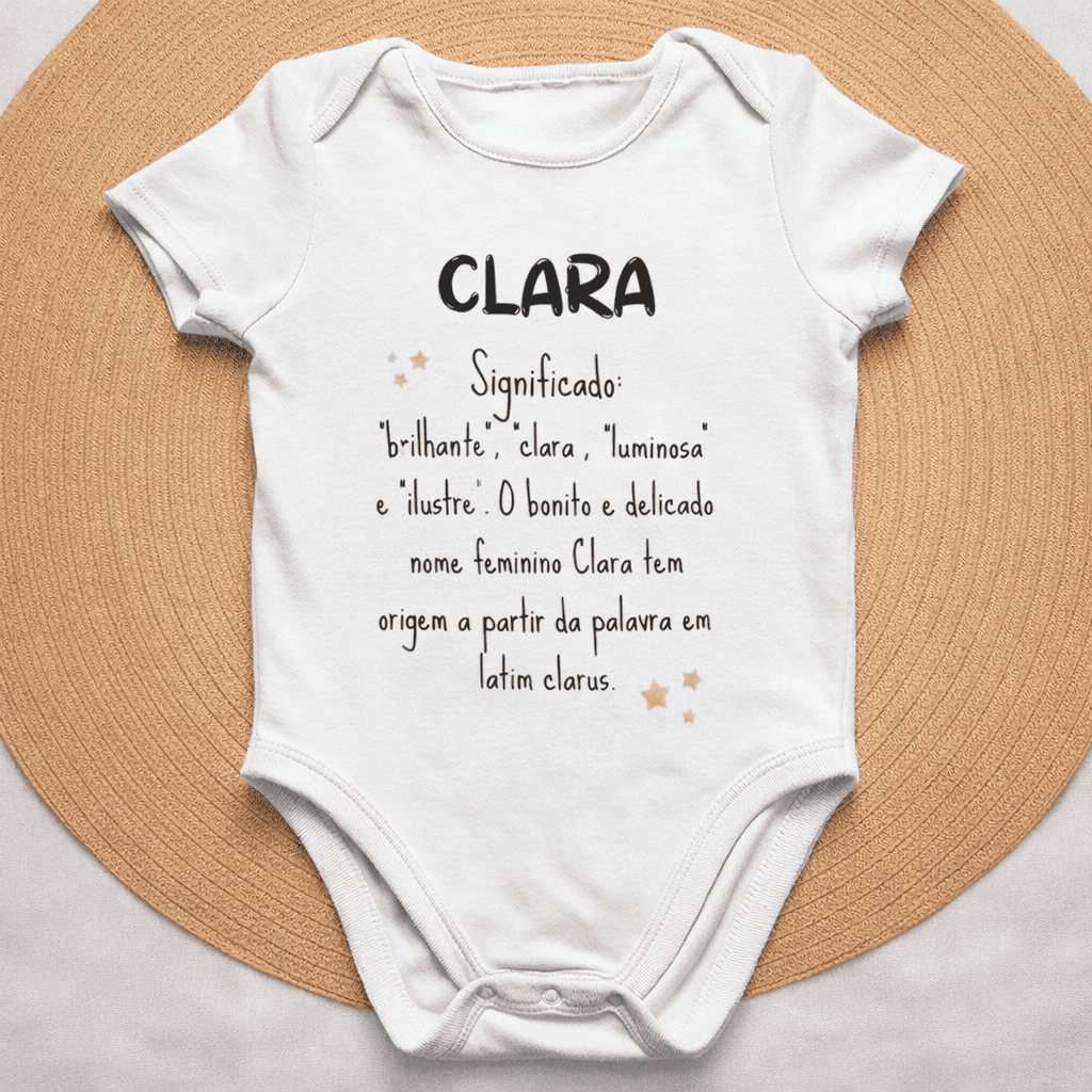 Body Nome em Flor™ – Personalizado com nome Clara e Significado