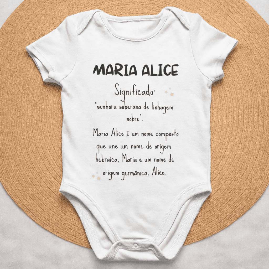 Body Nome em Flor™ – Personalizado com nome Maria Alice e Significado