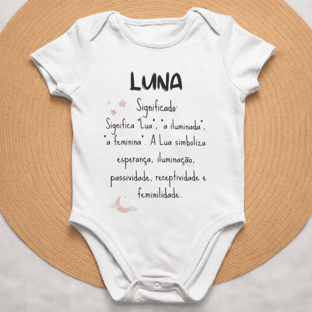 Body Nome em Flor™ – Personalizado com nome Luna e Significado